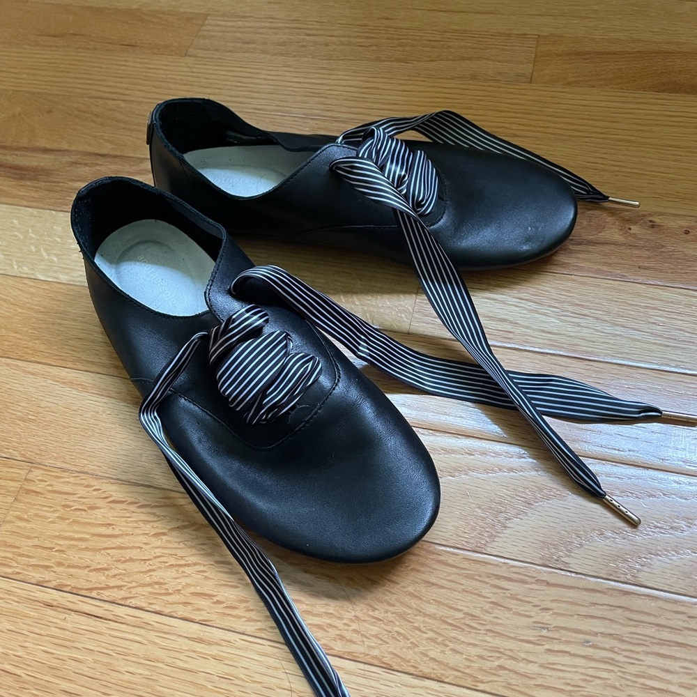 Anothersole Gatsby shoe, size 8, black with striped ribbon, worn once